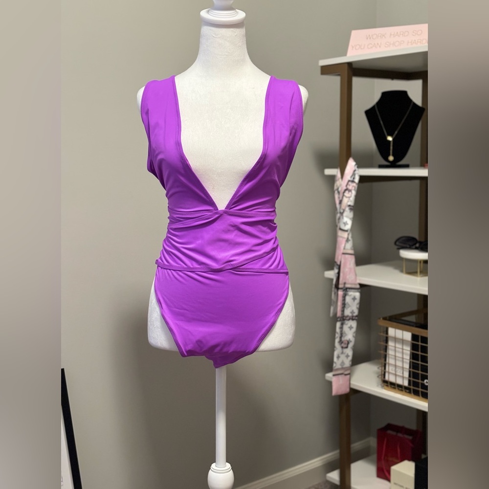 SKIMS Deep V One Piece Swimsuit Vibrant Purple 4X NWT Style No Tags - Picture 6 of 7